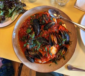 Bowl of mussels in a tomato sauce